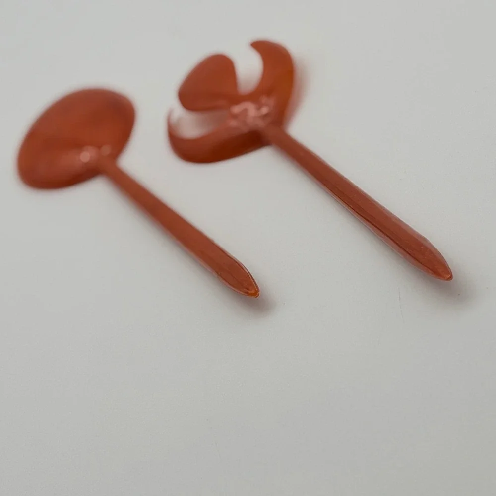 Vintage MCM Burnt Orange Lucite Salad Server Tulip Serving Spoon Fork Set 11.5in